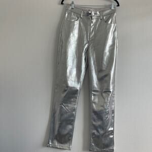Abercrombie & Fitch Pants Women 28/6 Silver 90s Straight High Ri Rave Futuristic